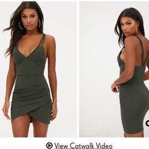 NWT Double Strap Wrap Skirt Bodycon Dress (Khaki)